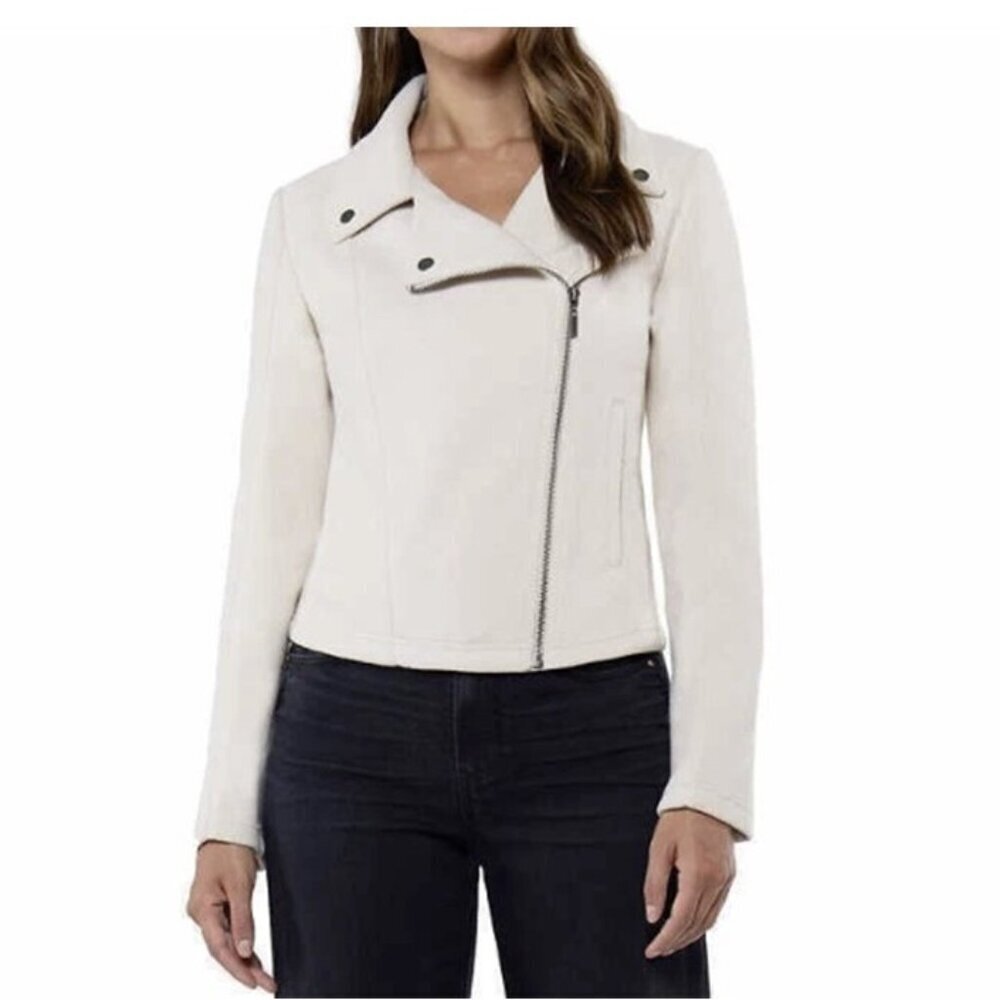 Matty M New Ladies' Knit Moto Full Zip Natural Cream Tan Jacket